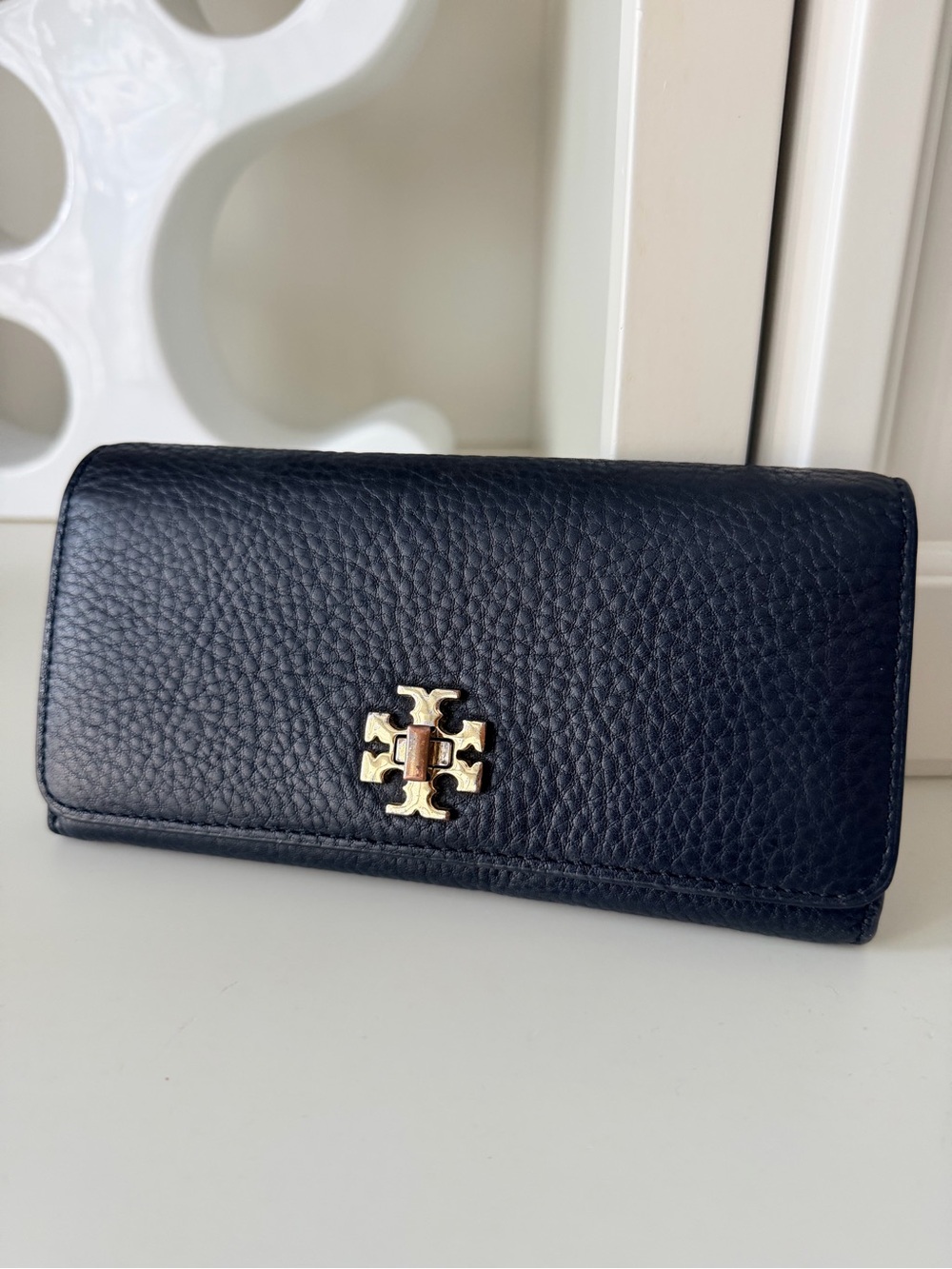 TORY BURCH Britten Black Pebbled Leather Women’s Wallet